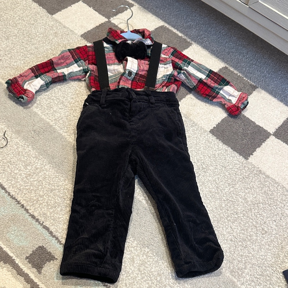 Gymboree Red Plaid Shirt with Black Overalls